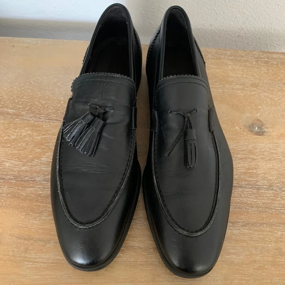 Bruno Magli Berna Black Leather Tassel Loafers Mens 9.5 M Made in Italy BM600404